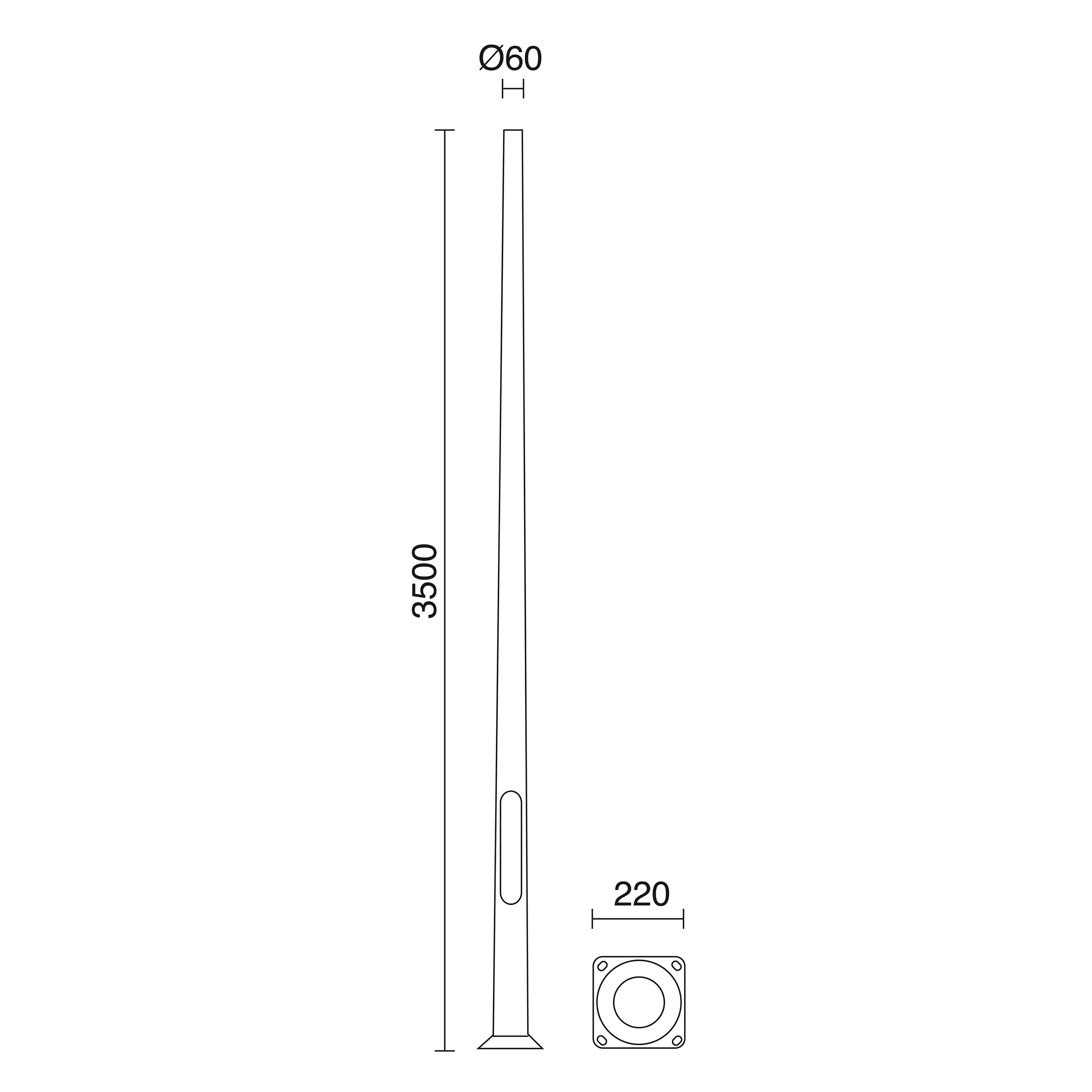 Poste TopØ60 POSTES 3500mm Aluminio anodizado – Ref. C03C-32-39