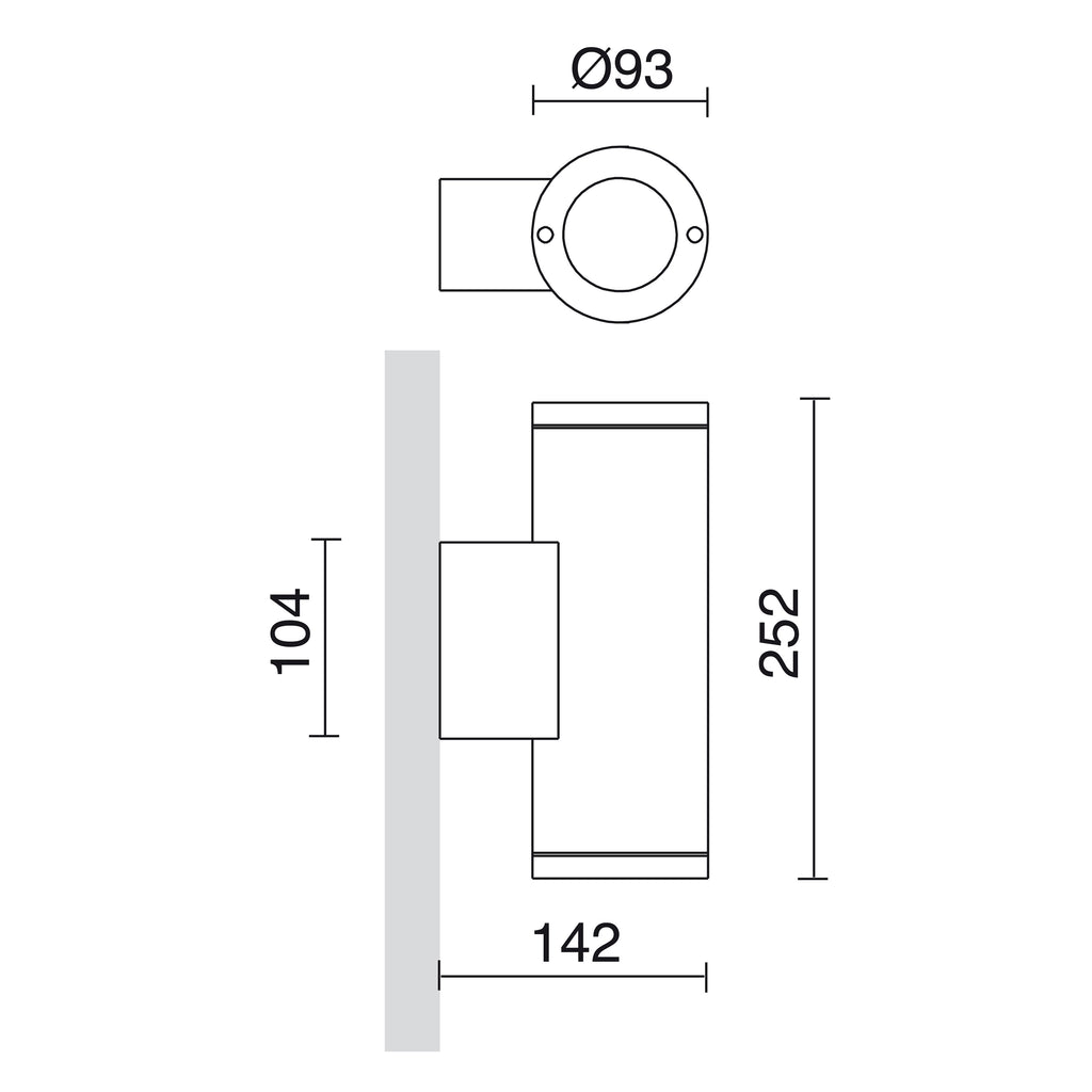 Aplique SETH Round IP65 LED SMD AC 2x4W 510lm CRI80 4000K up-down Marrón óxido – Ref. 399B-L0208B-90
