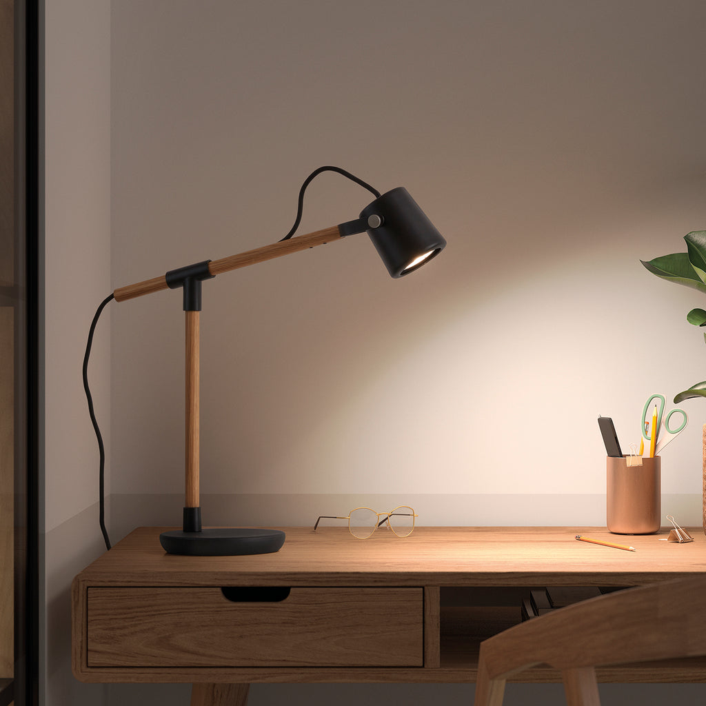 Sobremesa tilt BRANCH GU10 9W Negro Madera roble