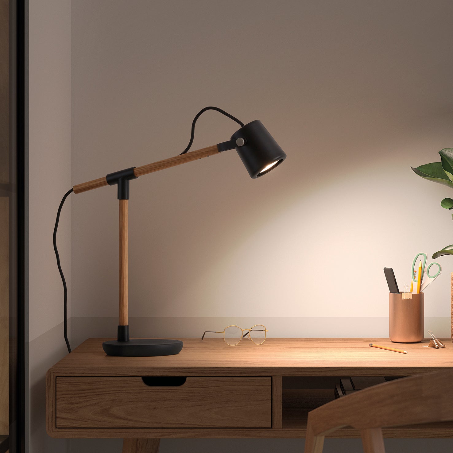 Sobremesa tilt BRANCH GU10 9W Negro Madera roble